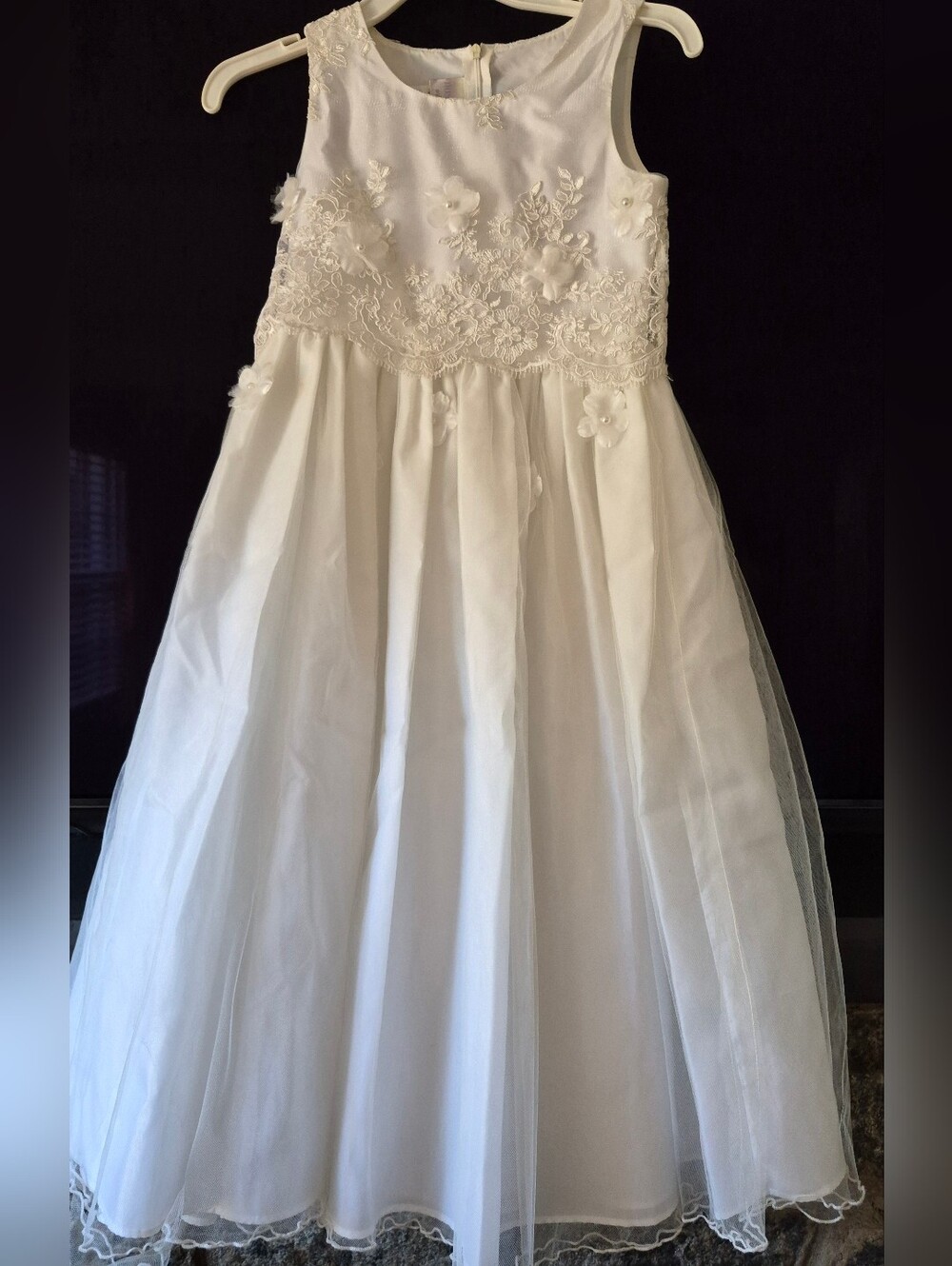 Iris & Ivy White Floral Appliqué Tulle Dress-Perfect For Flower Girl/Communion